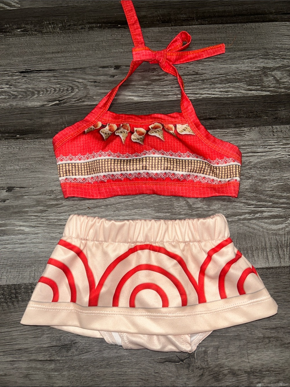 Source Unknown Red and Cream Girls Two-Piece Swimsuit Set